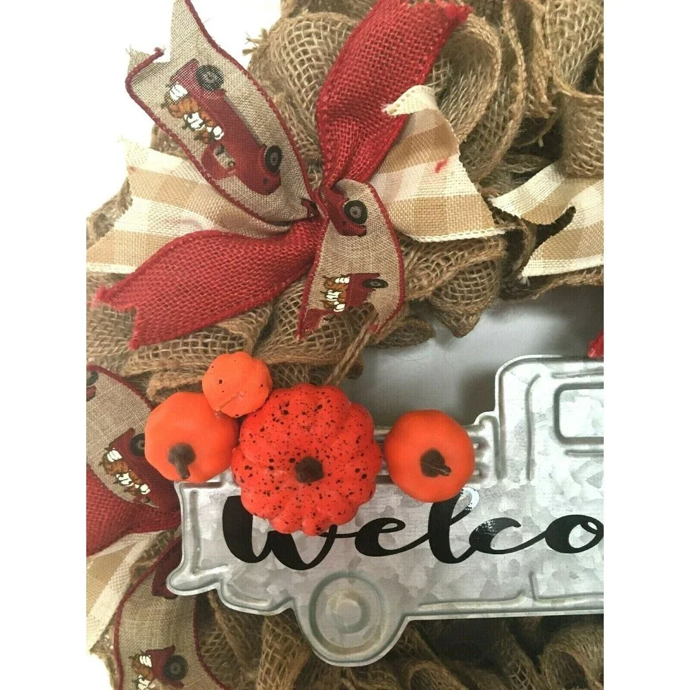 Fall Wreath Burlap Farmhouse Rustic Truck Welcome Sign Handmade
